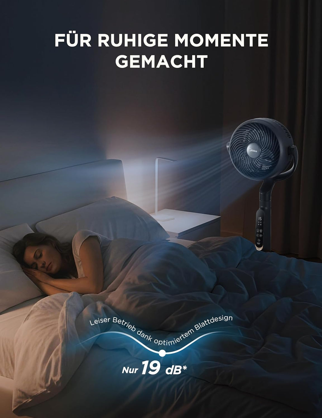 Midea Standventilator leise mit DC Motor FG18-26XRD(BL), 19 dB, 15 m Reichweite, Air Circulator, 78/