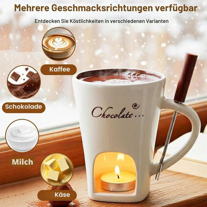 magimagi Schokoladen Fondue Tasse, Schokoladen Hot Pot Schmelzbecher mit Gabel,Keramik Schokoladen B