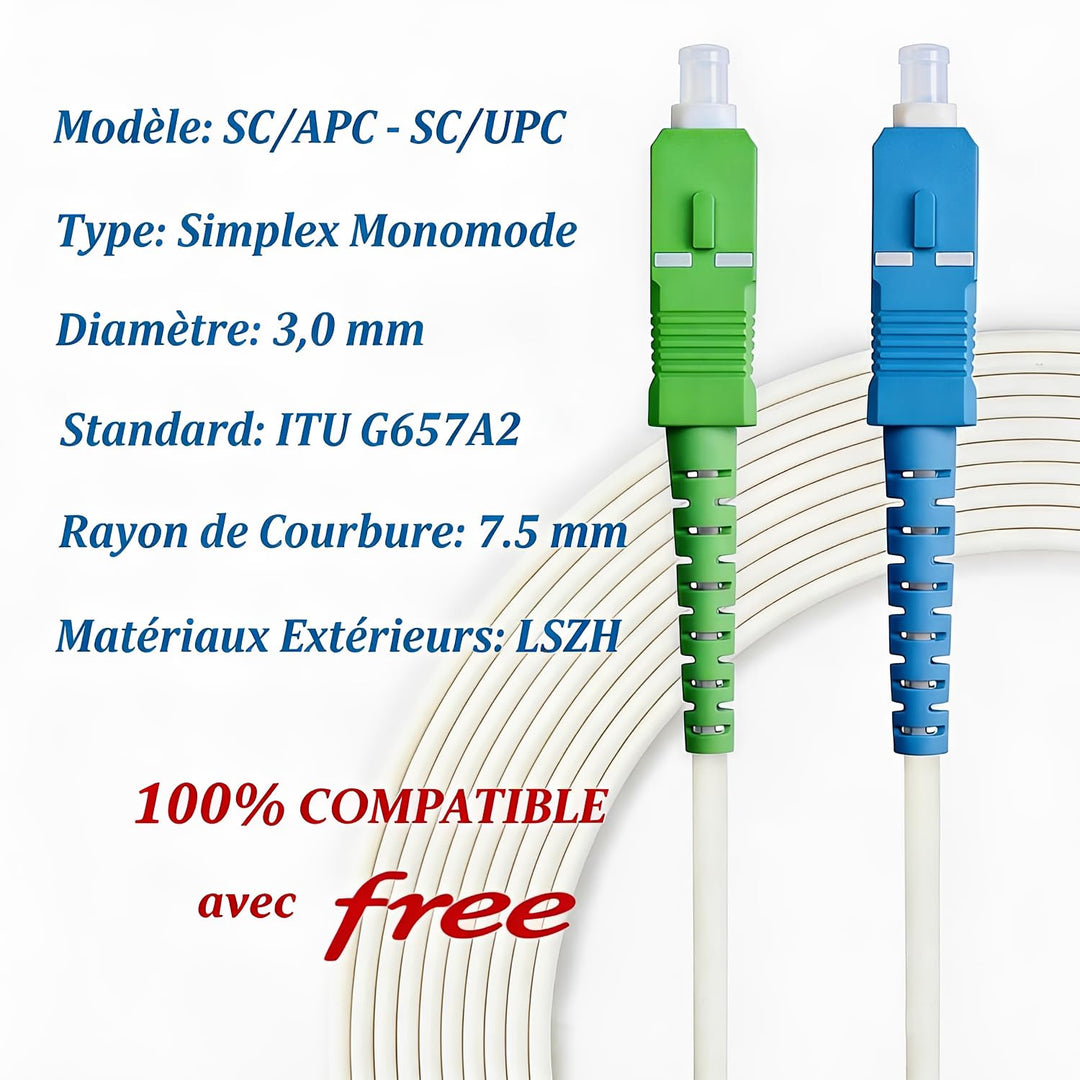 Elfcam® - 50m LWL Glasfaser-Kabel SC/APC auf SC/UPC Stecker, Simplex 9/125μm Patchkabel, Lichtwellen