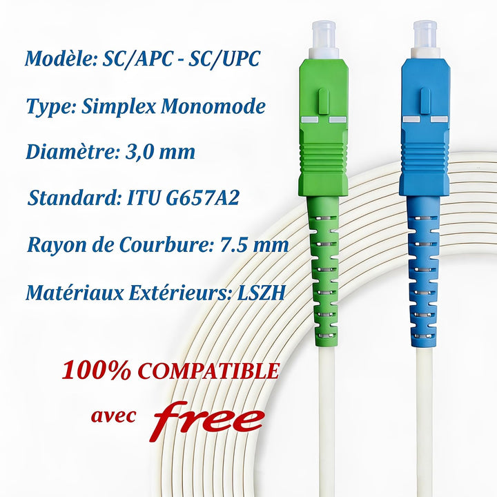Elfcam® - 50m LWL Glasfaser-Kabel SC/APC auf SC/UPC Stecker, Simplex 9/125μm Patchkabel, Lichtwellen