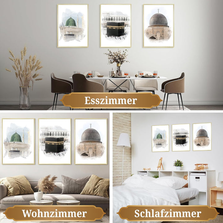 HAVA Artwork Holy Mosques Poster Set, Islamische Poster, Islamische Bilder, Islamische Dekoration, I