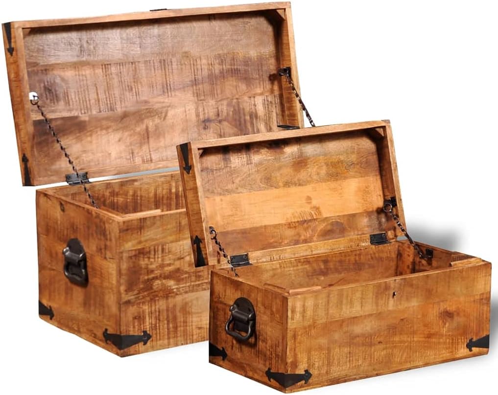 homiuse Aufbewahrungstruhen-Set 2-tlg. Raues Mangoholz Schatztruhe Schatzkiste Truhe mit Deckel Scha
