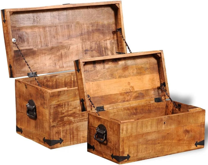 homiuse Aufbewahrungstruhen-Set 2-tlg. Raues Mangoholz Schatztruhe Schatzkiste Truhe mit Deckel Scha