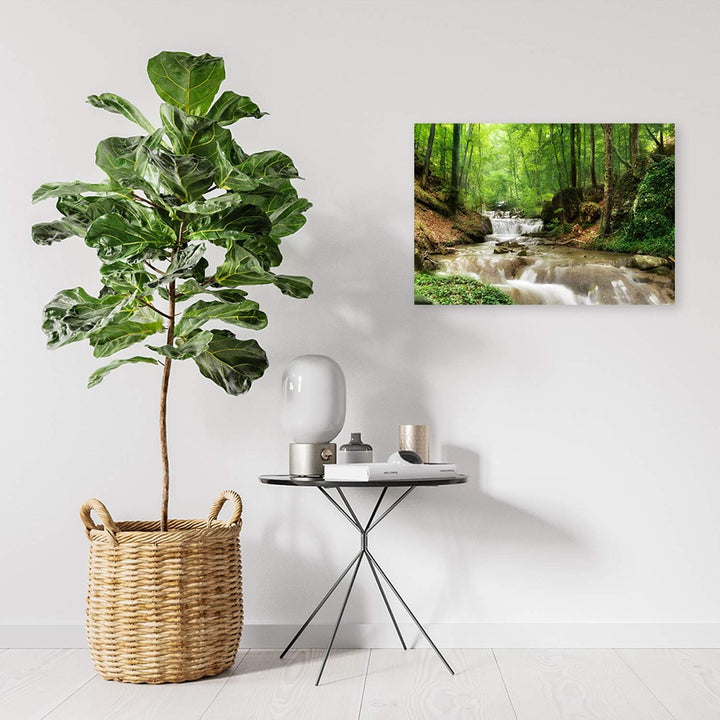 Feeby Wandbild Bach Druckbild Leinwandbild Wald Grün 100x70 cm
