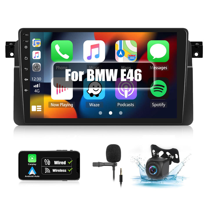 CAMECHO Android 12 Autoradio für BMW E46 Radio mit Navi Carplay Android Auto,9 Zoll Auto Radio Touch