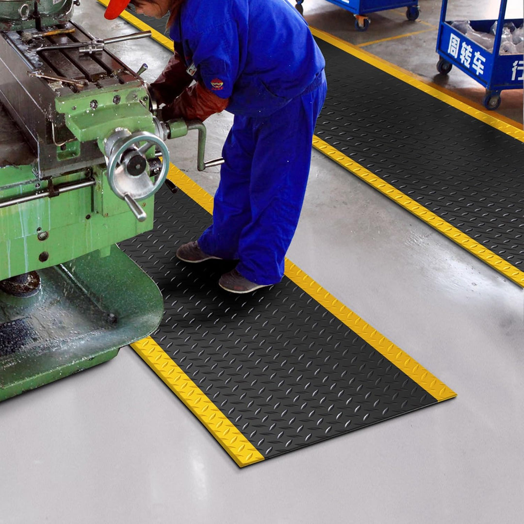 Floordirekt Anti Ermüdungsmatte, Stehmatte 120 x 300 cm Schwarz-Gelb Robuste Arbeitsplatzmatte für S