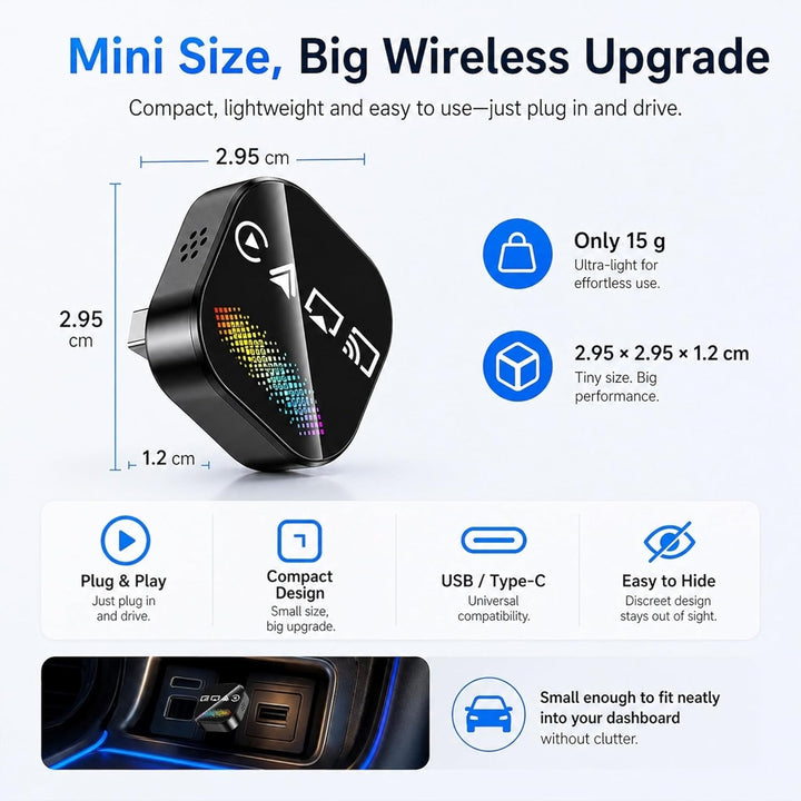 auvstar Wireless CarPlay Android Auto Adapter, Kabellos, 2026 Optimierter mit RGB LED, Mirror Link,