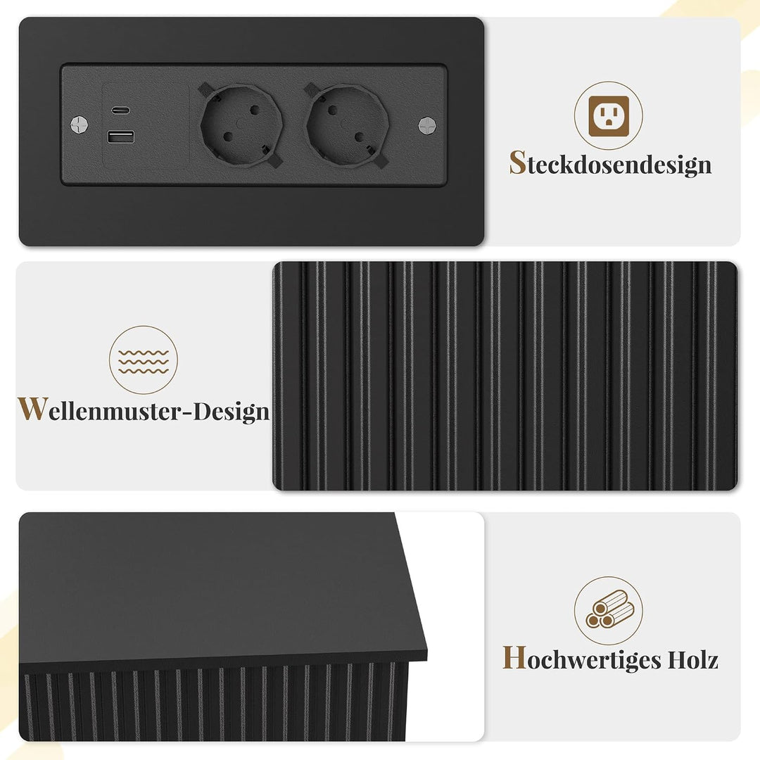 38,2" Lift-Top-Couchtisch mit Stauraum und LED-Beleuchtung, Moderner geriffelter Massivholz-Couchtis