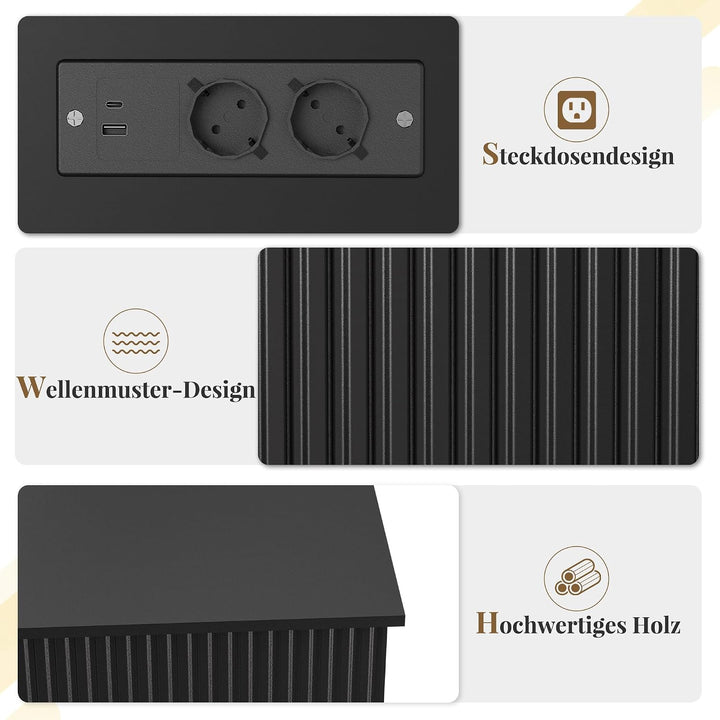 38,2" Lift-Top-Couchtisch mit Stauraum und LED-Beleuchtung, Moderner geriffelter Massivholz-Couchtis
