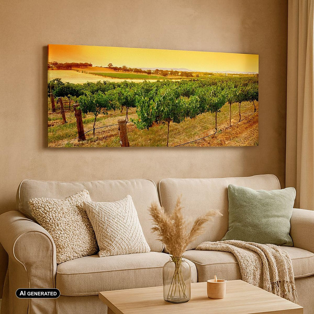 Wandbilder Dekoration Wohnzimmer Landschaft Weinberg Sonnenuntergang Bilder auf Leinwand 120x50cm Le