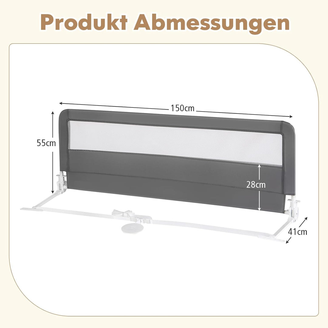 COSTWAY Bettgitter klappbar, 150 x 55 cm Bettschutzgitter mit Sicherheitsgurt & abnehmbarem Bezug, K