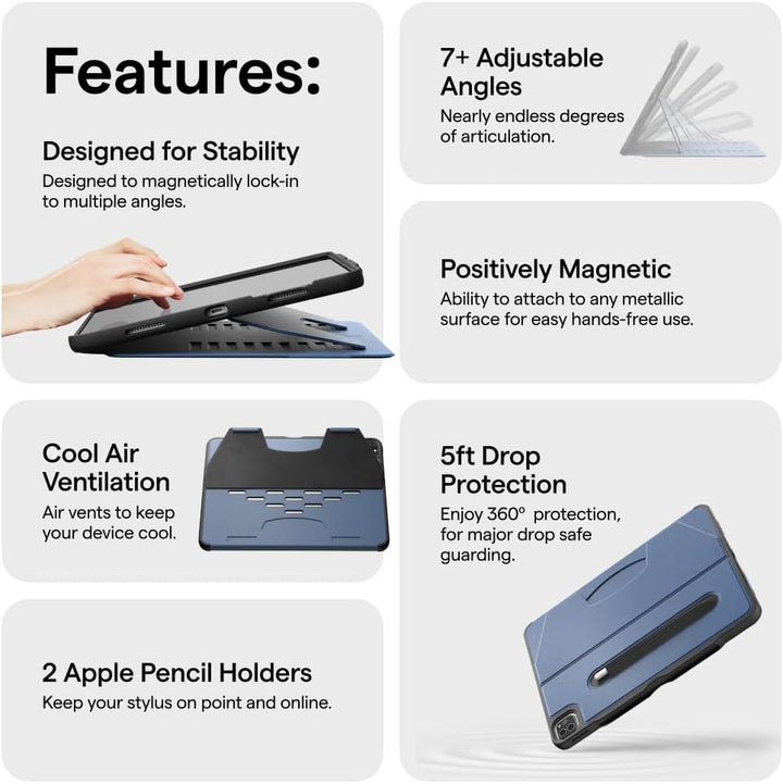 ZUGU iPad Pro 12.9 Hülle 2021 5. Generation, schlanke Schutzhülle 10 Winkel-Ständer magnetisch, Aufl