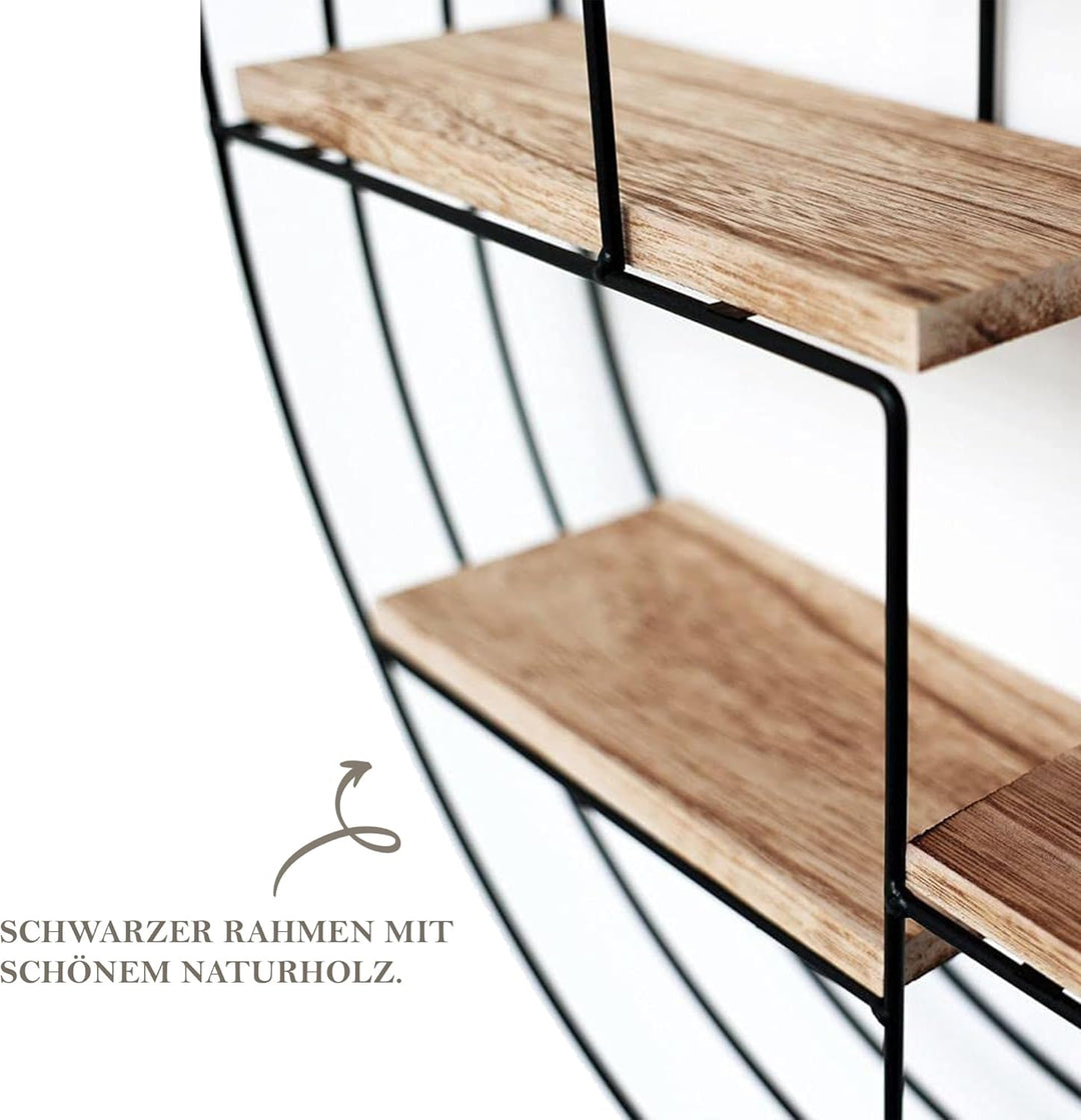 Vivol Metall Wandregal Schwarz mit 3 Holzböden - Sechseck - 48x55x10 cm - Hängend Metallregal - Wand