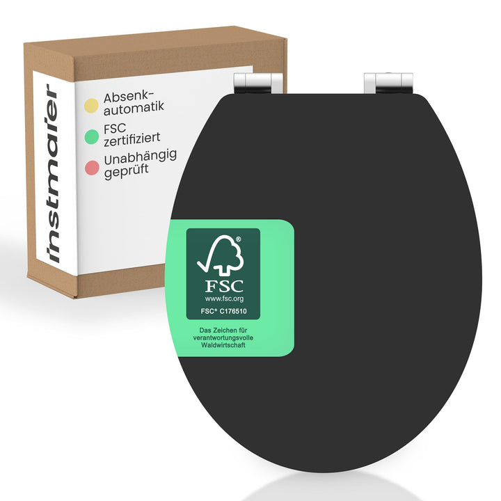 instmaier WC Sitz schwarz matt | Toilettensitz mit Absenkautomatik | Klodeckel aus MDF-Holz | geprüf