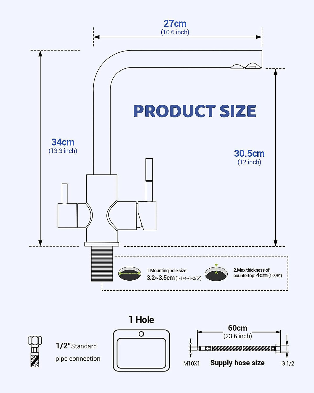 APPASO 3 Wege Wasserhahn, Küchenarmatur 3 Wege, 3 in 1 Mischbatterie Küche für Wasserfilter, Drei We