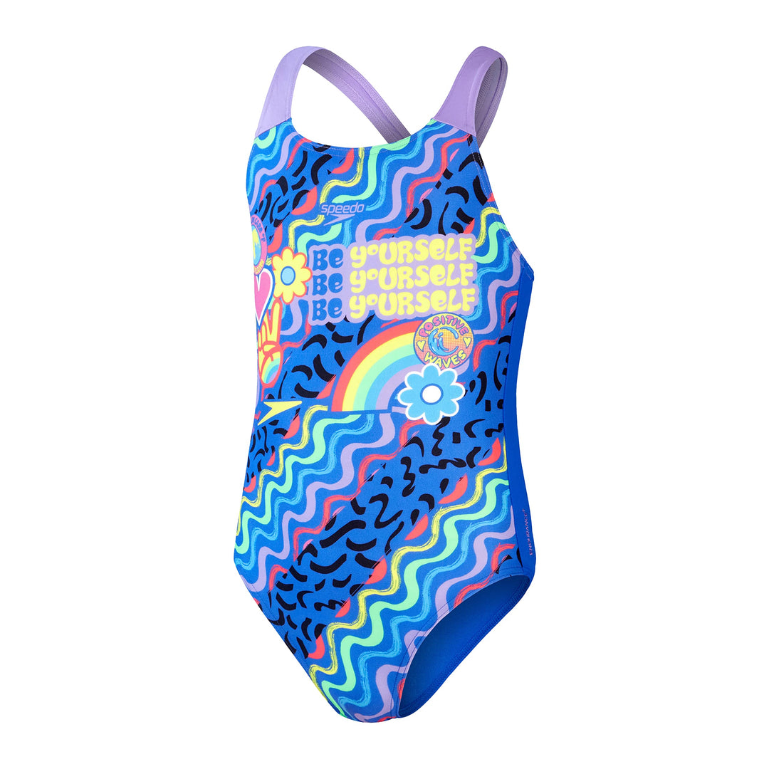 Speedo Mädchen Digital Placement Splashback Badeanzug 13 Jahre Blau Flame/Miami-lila/Hellgelb/Neongr