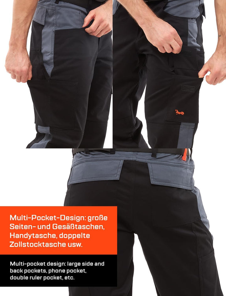 strongAnt Arbeitshose komplett Stretch Männer Berlin Pro Bundhose Schwarz Weiss Grau 42 Schwarz-grau