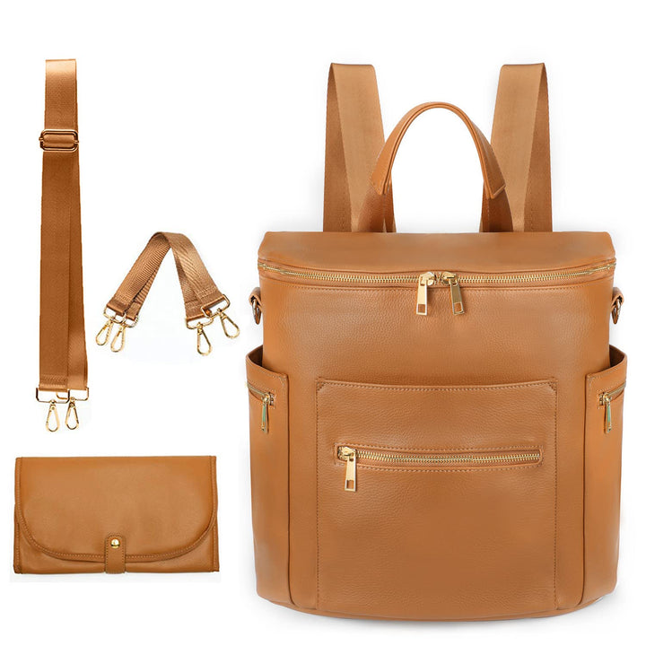 Wickeltasche aus Leder, Wickelrucksack mit Laptophülle, Wickelunterlage, Feuchttüchern, Kinderwageng