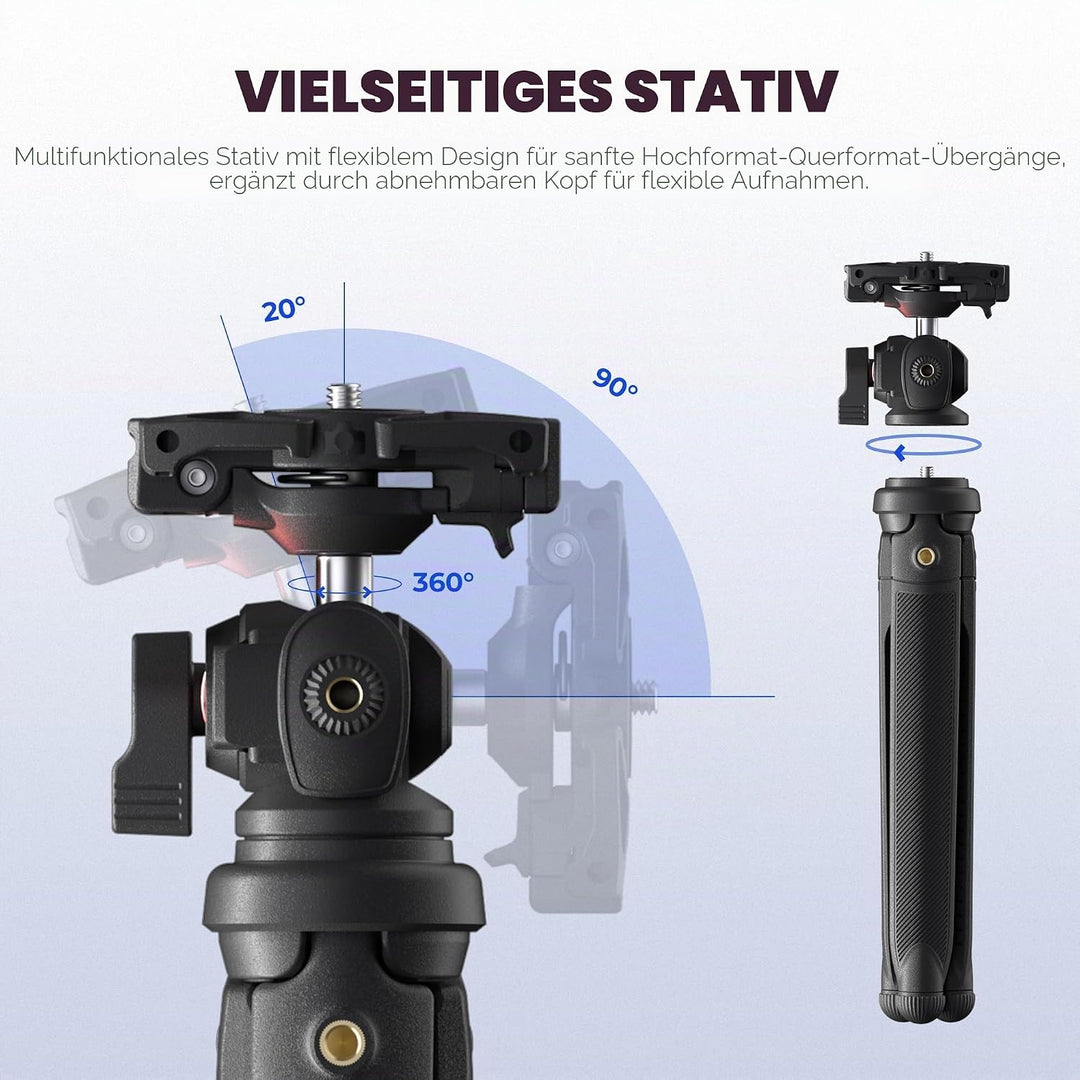 Freewell Vlogpod 3K-Stativ mit Handyhalterung, Kaltschuh-Halterung und 6,35 mm Schraube, kompatibel