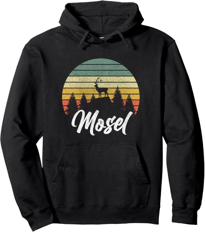 Mosel Berge Wald Retro Hirsch Mosel Pullover Hoodie