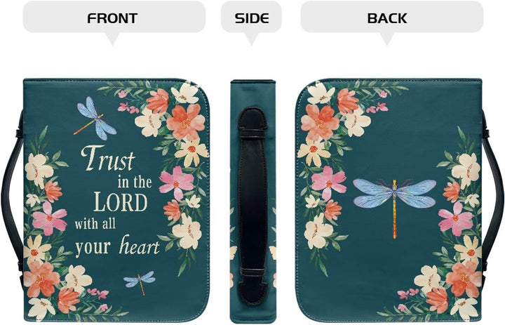 Kuiaobaty Lord Quotes Print Bibelhülle mit Griff, Blumen Libelle Kunstleder Buchhülle mit Reissversc
