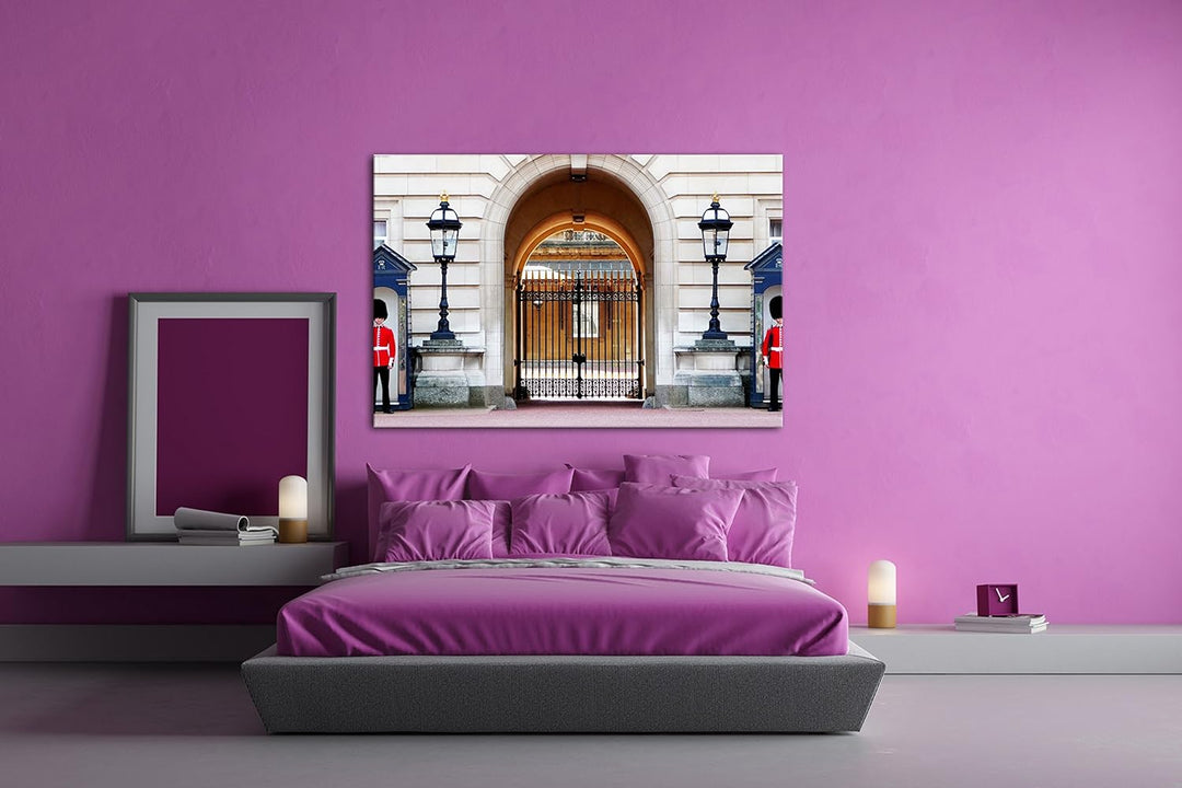 deyoli Englisches Schloss mit Wachen Format: 80x60 als Leinwandbild, Motiv fertig gerahmt auf Echtho