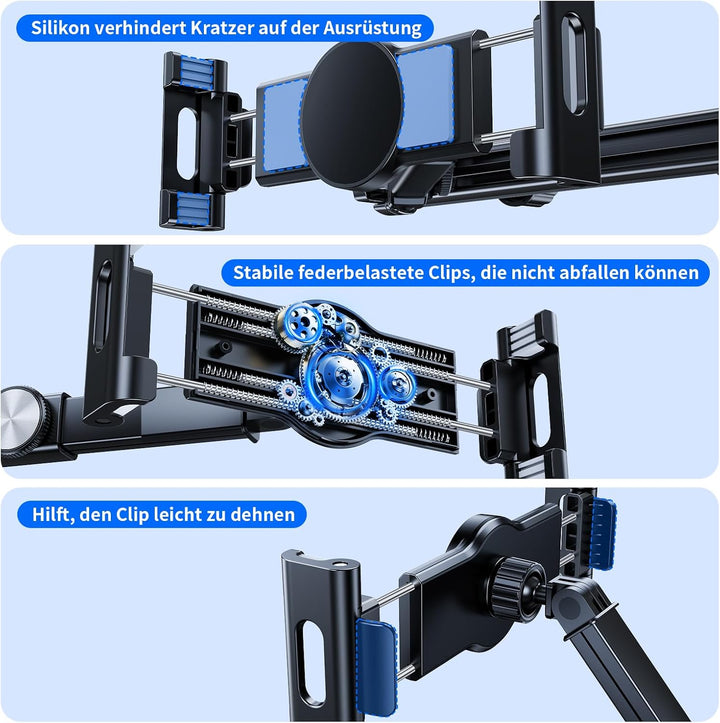 für iPad Tablet Halterung Auto, Ausziehbar KFZ Tablet Halter Kopfstütze【Mit Haken*2】 Magnetische Han