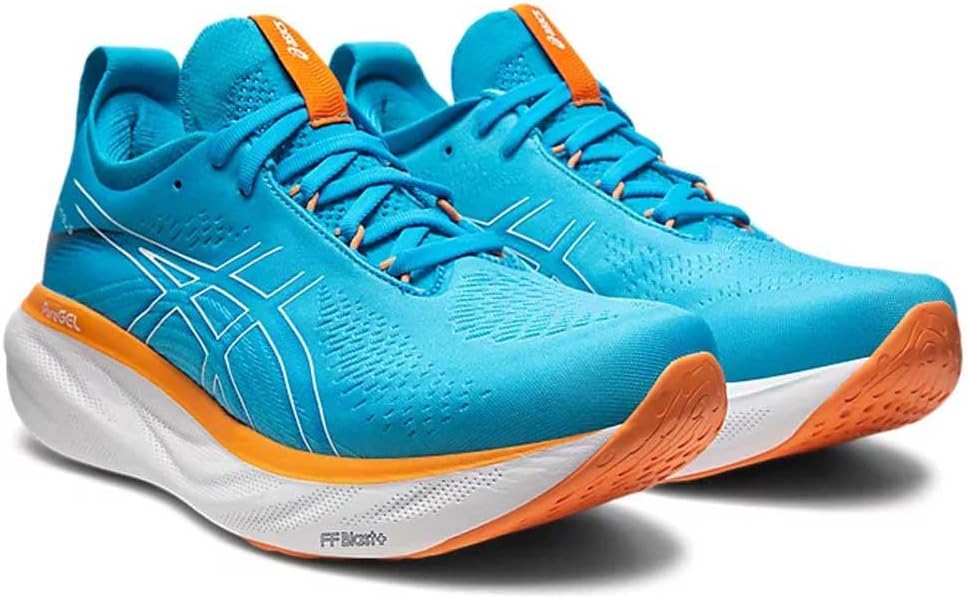 ASICS Nimbus 25 Strassenlaufschuhe für Männer Schwarz Silber 44.5 EU Island Blue Sun Peach, 44.5 EU