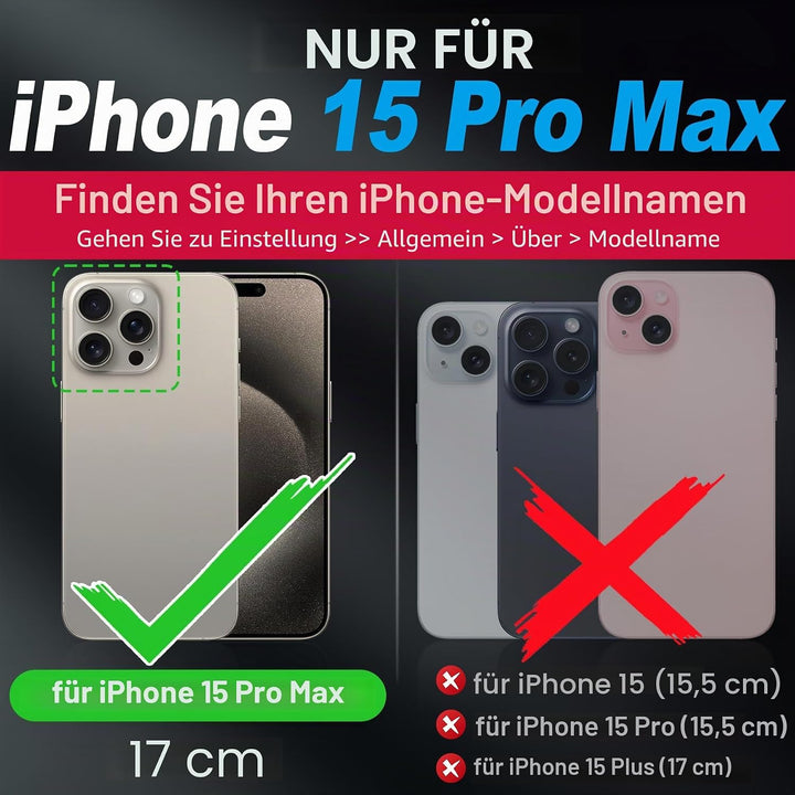 SHIELDON Hülle für iPhone 15 Pro Max, Echtleder Handyhülle [Abnehmbar] [kabelloses Laden] [Kartenfac