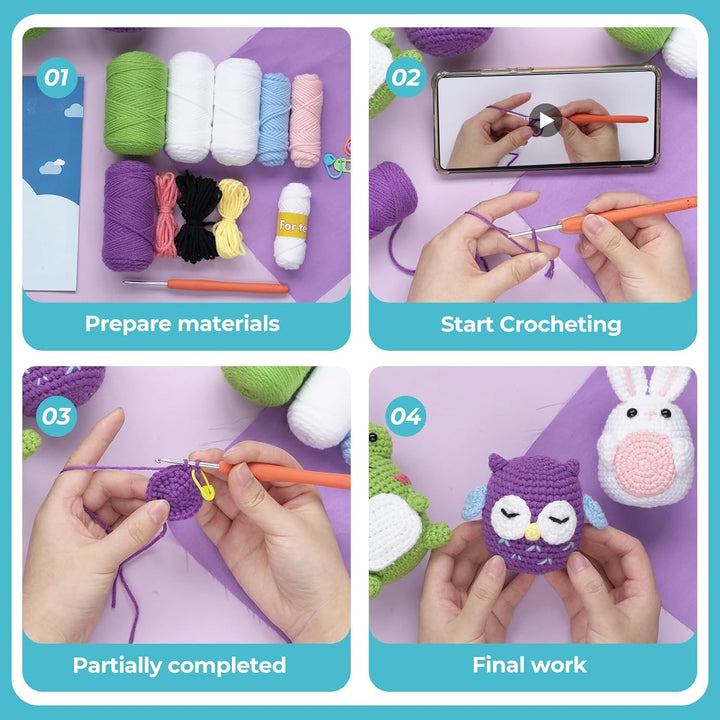 RoseFlower Häkelset für Anfänger, Häkelset tiere set mit Schritt für Schritt-Video-Tutorials, DIY Ba