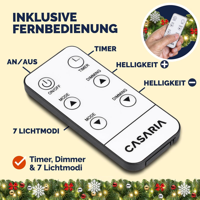 CASARIA® Weihnachtsgirlande Beleuchtet Deko Fernbedienung 5m 80 LED Timer Dimmbar 7 Leuchtmodi Ausse