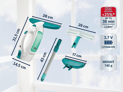 Leifheit Fenstersauger Set Dry & Clean mit Stiel & Einwascher und zweiter Düse für 360° streifenfre