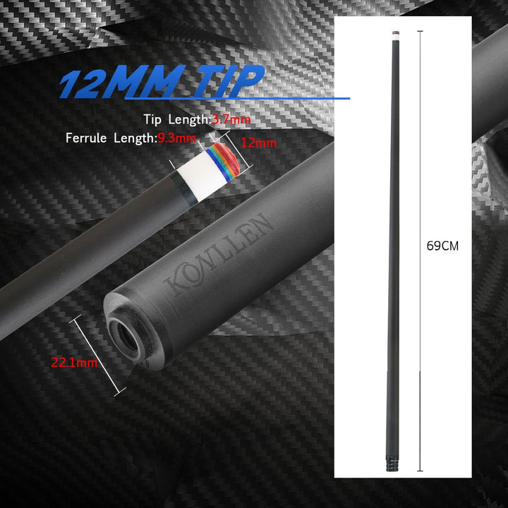 KONLLEN Carbon Fiber Billard Queue Schaft (Uni-Loc & 3/8x8) | 12mm High-Performance Spitze | Low Def