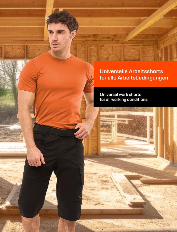 strongAnt Shorts Stretch Berlin Pro Herren Sommer Arbeitshose kurz Cargo Outdoor Grau-Shwarz-Weiss,