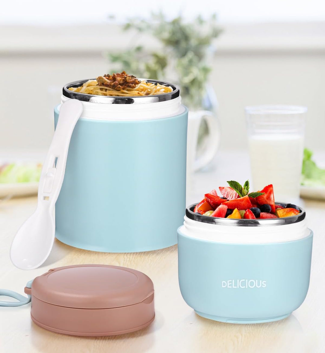 Müslibecher to-Go, Edelstahl Porridge Becher 720ml Auslaufsicher joghurtbecher to go mit löffel und