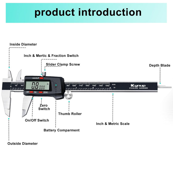 Kynup Messschieber Digital, 150mm / 6-Zoll Digitale Schieblehre Messgerät mit grossem LCD-Display fü
