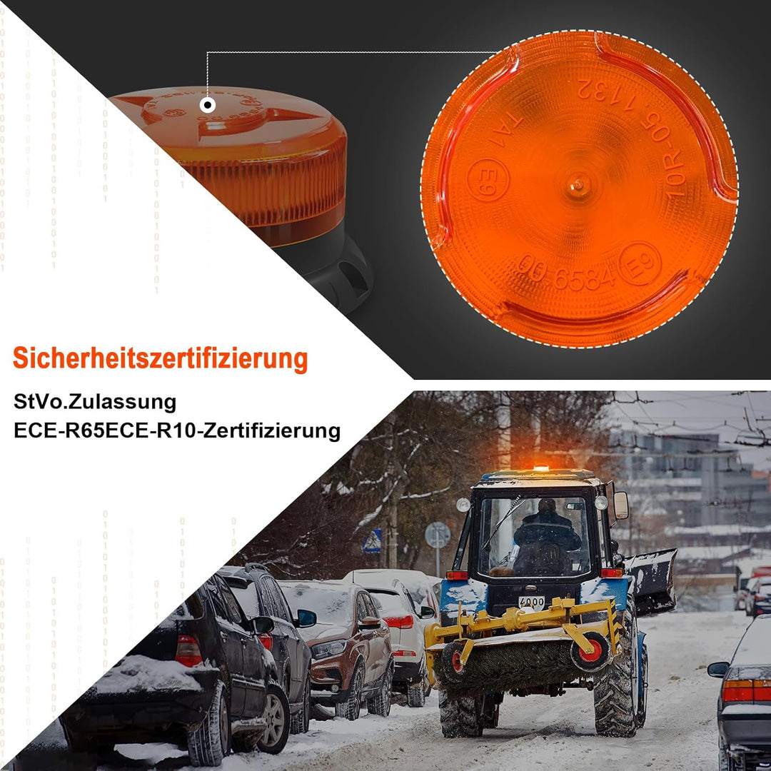 AnTom rundumleuchte akku 9 Blitzmuster 12V 24V Gelb Warnleuchte led magnet mit Autoladekabel und USB