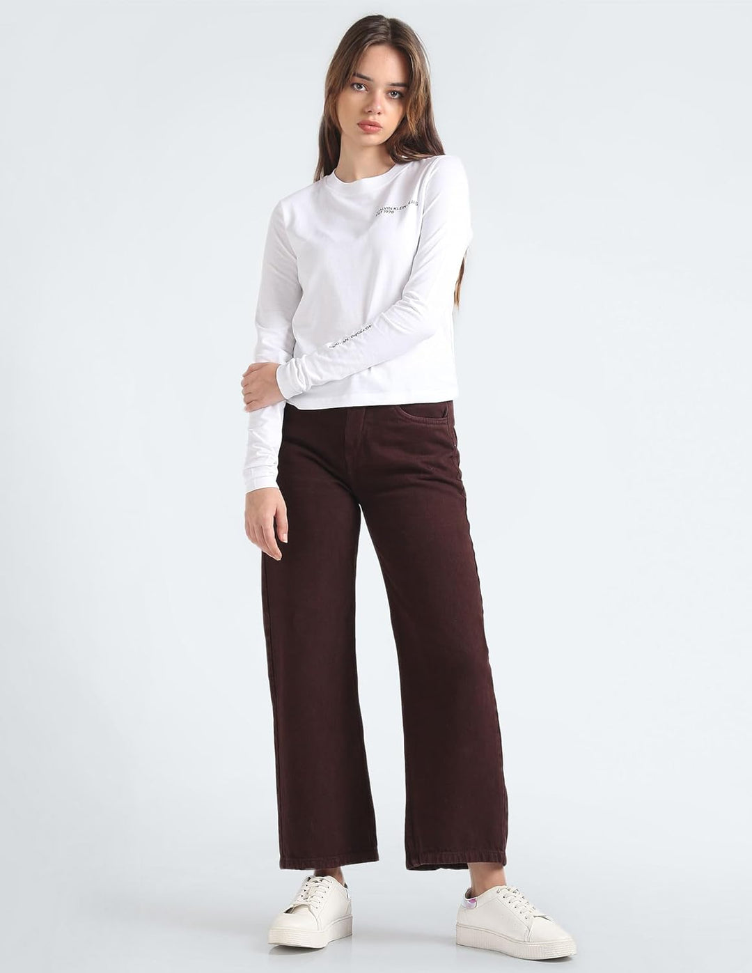 Calvin Klein Damen Langarm T-Shirts XS Weiss (Bright White), XS Wei&amp;