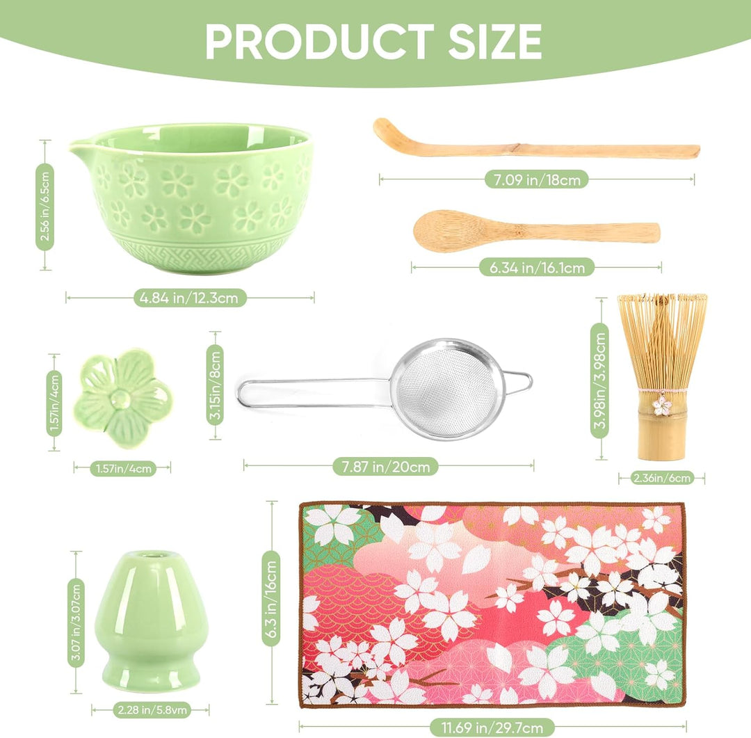 Matcha Set, einschliesslich einer Keramik Matcha Schale, Matchabesen und Halter, Sieve, Geschirrtuch