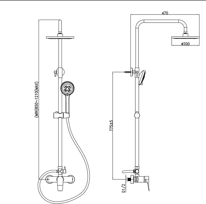 YOOZENA Duscharmatur Komplettset, Duschsystem mit Einhebelmischer,Duschset (Duscharmatur, Regendusch