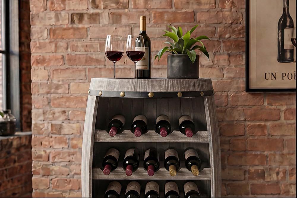 riess-ambiente.de Authentisches Weinregal Bodega 80cm Natur Weinfass Shabby Pinie
