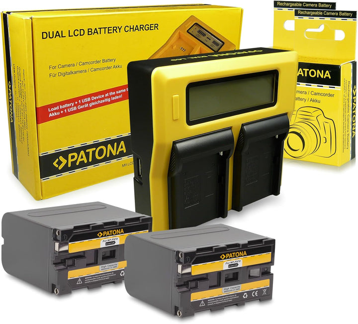 PATONA Dual LCD Akkulader Ladegerät mit 2 Akkus NP-F970 Kompatibel mit Sony CCD-TR1, TR200, TR3, TR3