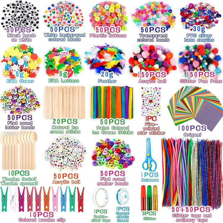 Purpledi 3300+ Stück Bastelsets für Kinder Bastelmaterial in Bastelkoffer, DIY Bastelzubehör Bastelb