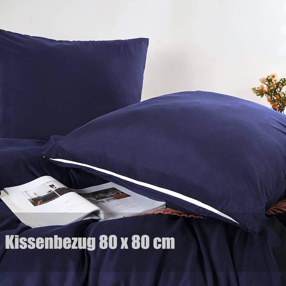 Soifox Bettwäsche 135x200 4teilig Marineblau bettwäsche-Sets aus Mikrofaser bügelfrei & knitterfrei