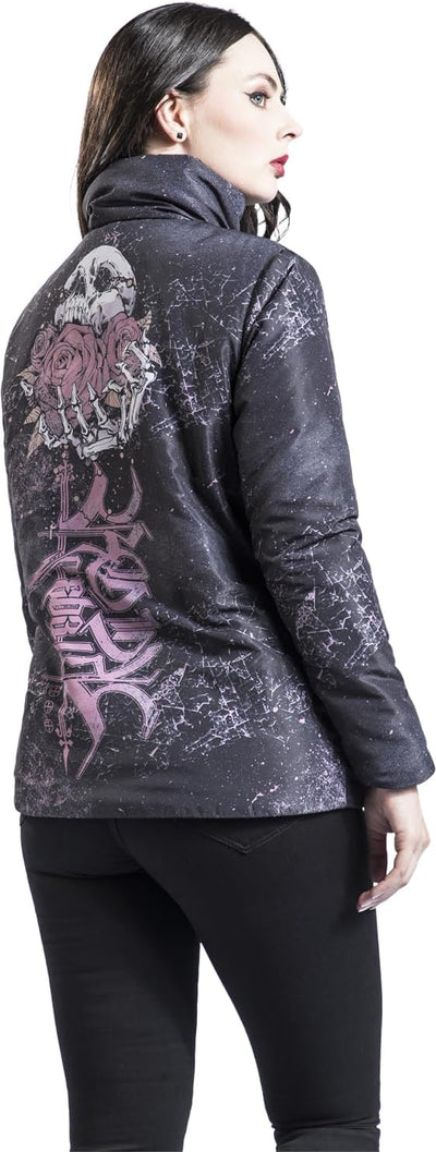 Rock Rebel by EMP Damen dunkelgraue Winterjacke mit Backprint S Grau, S Grau