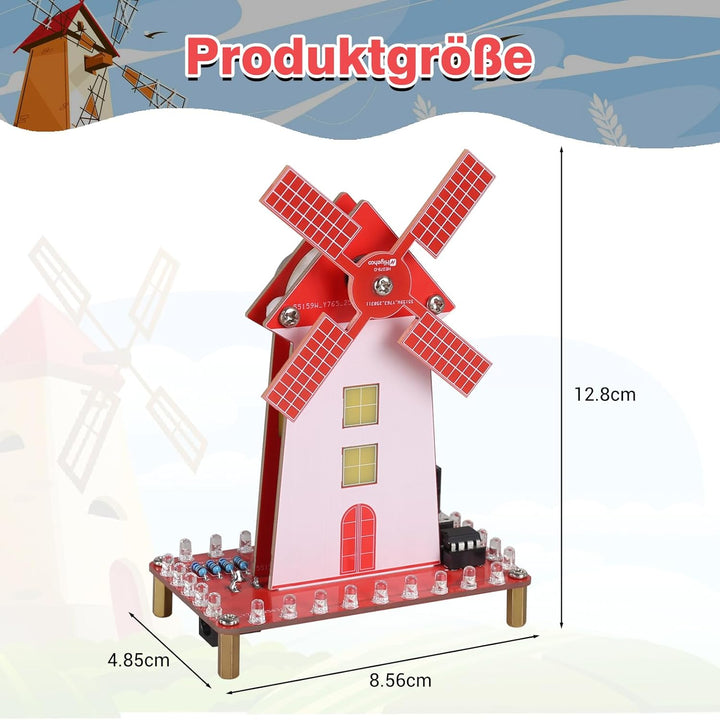 LED Windmühle Löt Bausatz, ElektoLoter DIY Windmill Elektronik Baukasten mit Einstellbare Drehzahl,