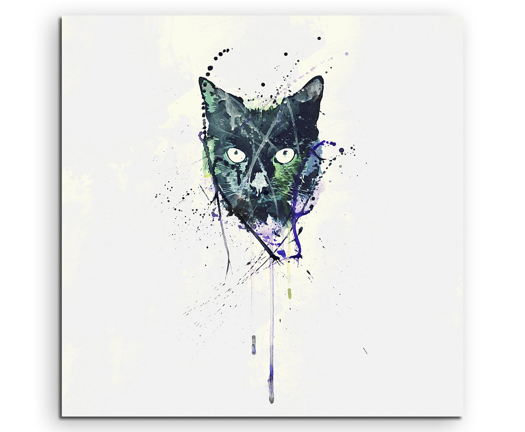 Paul Sinus Art Cat 60x60cm Keilrahmenbild Kunstbild Aquarell Art Wandbild auf Leinwand fertig gerahm