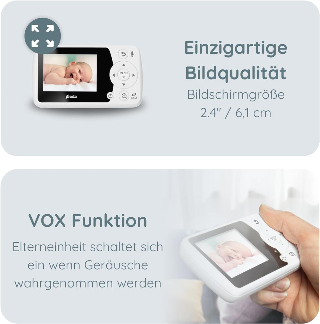 Alecto DVM-64 Funk Kamera Babyphone (100% störungsfrei & privat) mit schwenkbarer video Kamera, Nach