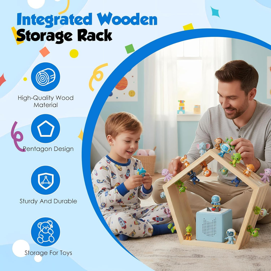 Hexagon Tonie Regal für Toniebox – Magnetisches Toniebox Regal Wabenform für 68 Figuren, 46x42cm Hol