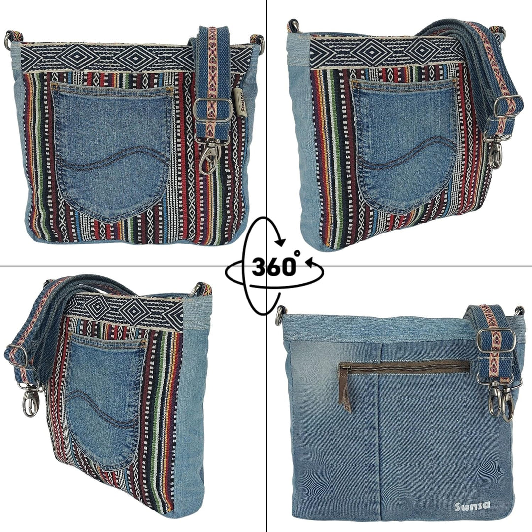 Sunsa Damen Taschen Umhängetasche Handtasche Canvas & Jeans. Grosse Boho Crossbody Tasche/bag Schult
